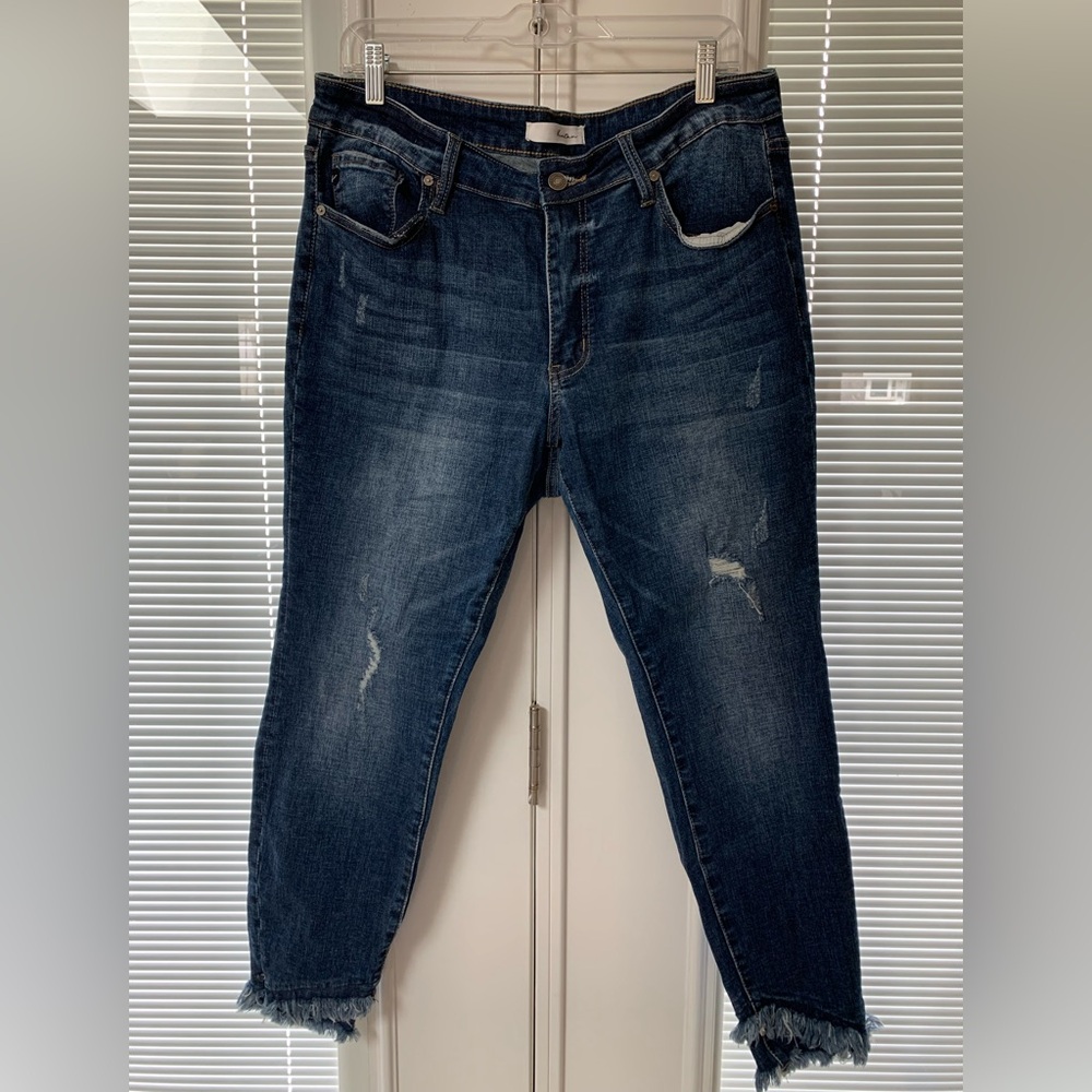 KanCan Indigo Frayed Ankle Skinny Jeans with Distressed Details